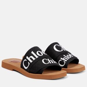 Chloé Women’s Woody Canvas canvas Black/Brown Slide Sandals Size 41 EU